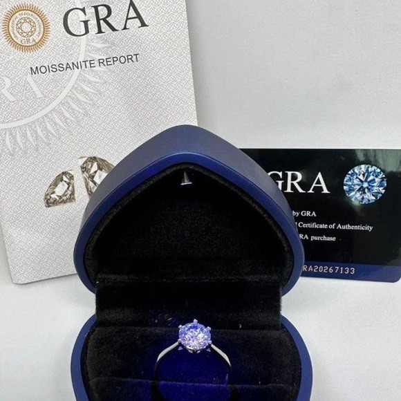GRA Moissanite Diamond Engagement Ring 6 Prong Wedding S925 2 Ct Size 9 - Picture 9 of 12